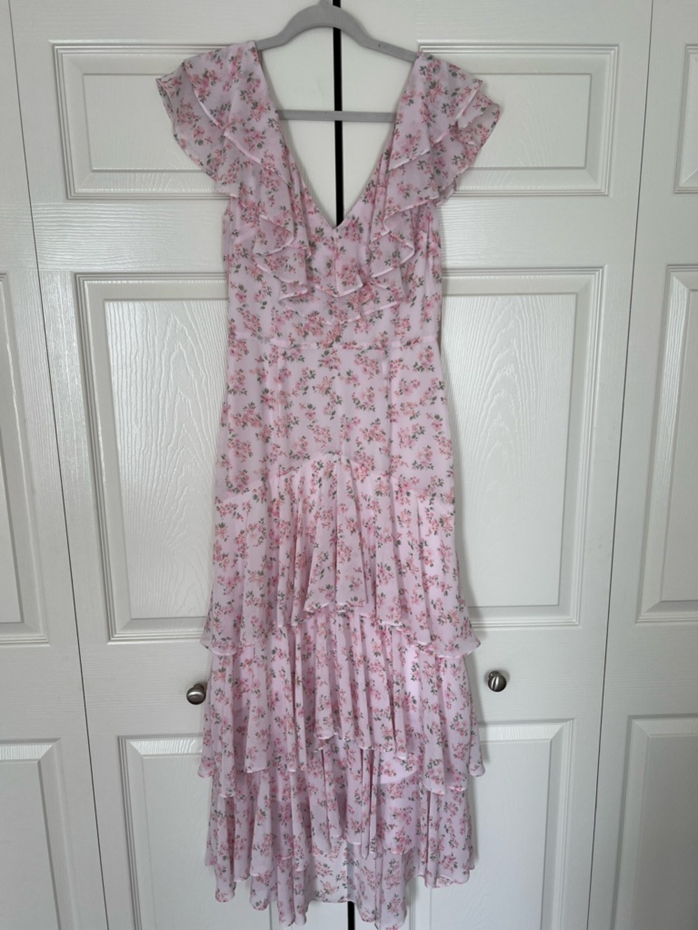 Wayf Light Pink Floral Ruffle Maxi Dress